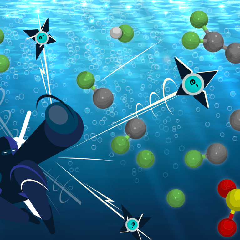 Ninja destroying PFAs with electrons